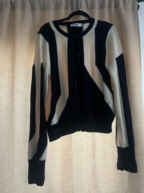 Black & Cream Geometric Knit Cardigan